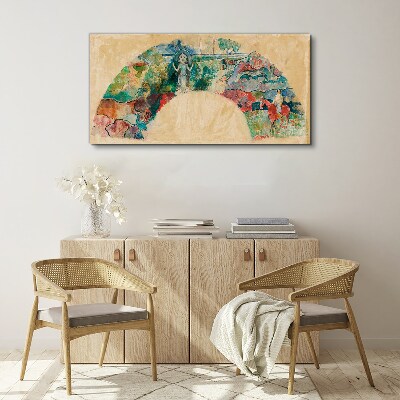 Foto leinwand Farbenfrohe Szene mit einer Figur in einer Landschaft
