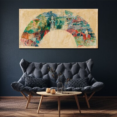 Foto leinwand Farbenfrohe Szene mit einer Figur in einer Landschaft