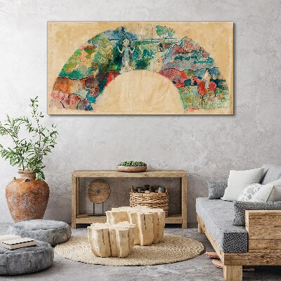 Foto leinwand Farbenfrohe Szene mit einer Figur in einer Landschaft