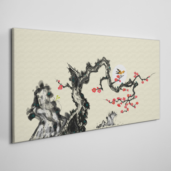 Foto auf leinwand Blumenszene mit Vogel