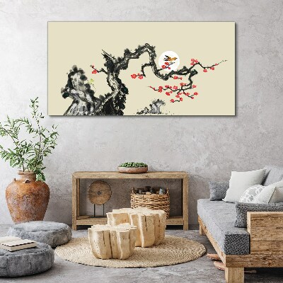 Foto auf leinwand Blumenszene mit Vogel