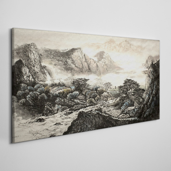 Foto auf leinwand Nebliges Bergtal