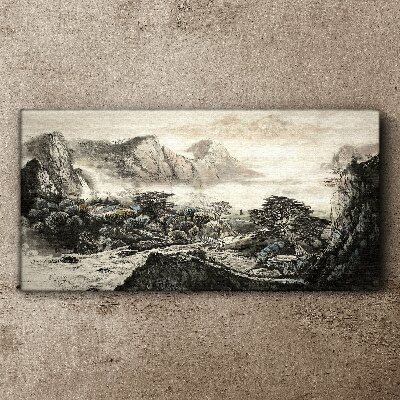 Foto auf leinwand Nebliges Bergtal