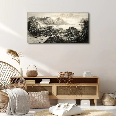 Foto auf leinwand Nebliges Bergtal