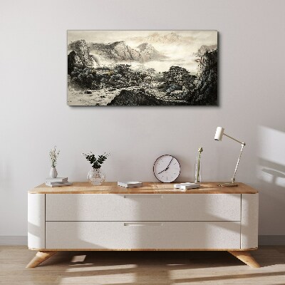 Foto auf leinwand Nebliges Bergtal