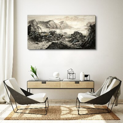 Foto auf leinwand Nebliges Bergtal