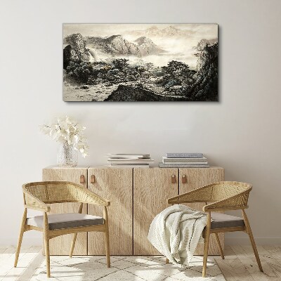 Foto auf leinwand Nebliges Bergtal