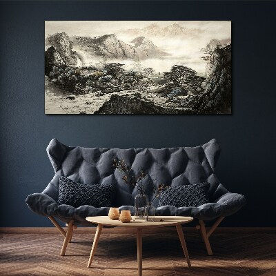Foto auf leinwand Nebliges Bergtal