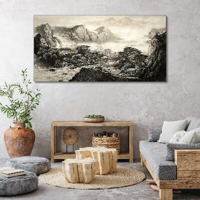 Foto auf leinwand Nebliges Bergtal