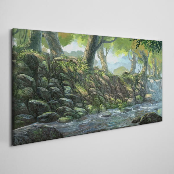 Leinwandbild Grüne Ecke mit Wasserfall