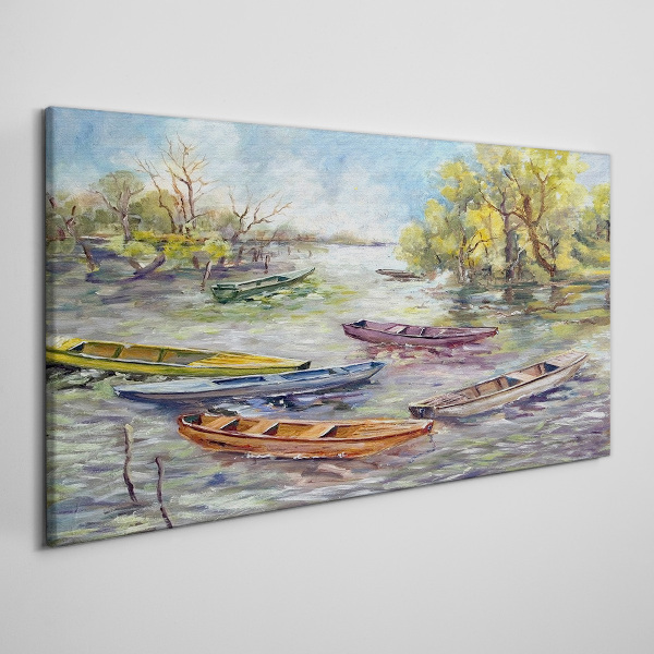 Foto auf leinwand Ein ruhiger Hafen mit bunten Booten
