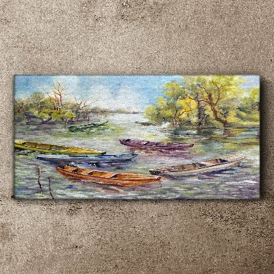 Foto auf leinwand Ein ruhiger Hafen mit bunten Booten