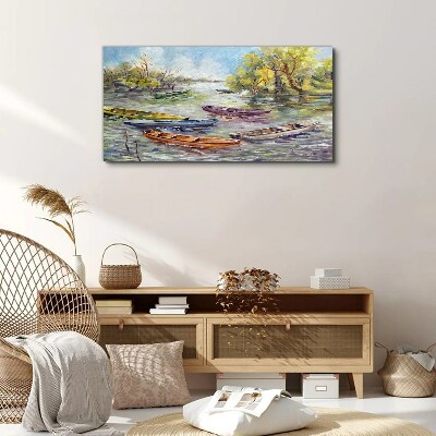 Foto auf leinwand Ein ruhiger Hafen mit bunten Booten