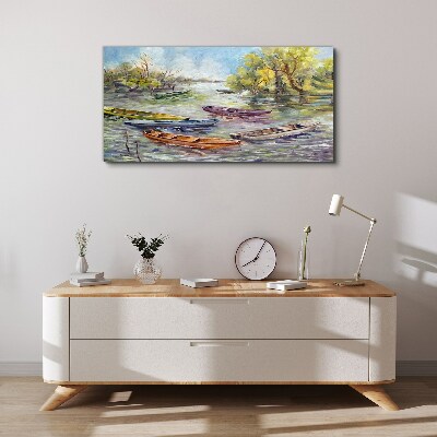 Foto auf leinwand Ein ruhiger Hafen mit bunten Booten