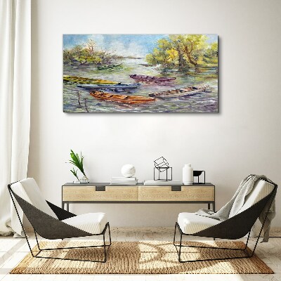 Foto auf leinwand Ein ruhiger Hafen mit bunten Booten