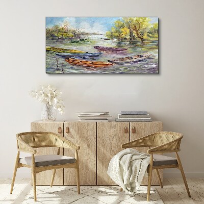 Foto auf leinwand Ein ruhiger Hafen mit bunten Booten