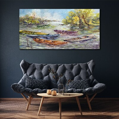 Foto auf leinwand Ein ruhiger Hafen mit bunten Booten