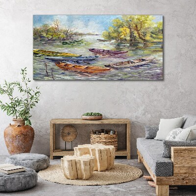 Foto auf leinwand Ein ruhiger Hafen mit bunten Booten