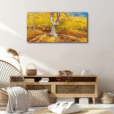 Foto auf leinwand Goldener Wald in herbstlicher Aura