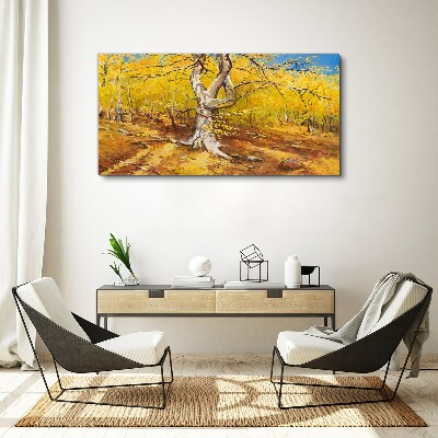 Foto auf leinwand Goldener Wald in herbstlicher Aura