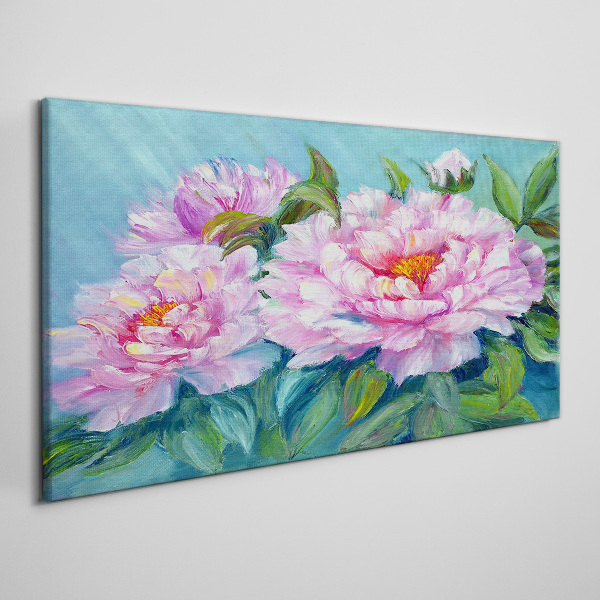 Bild auf leinwand Rosa Pfingstrosen auf blauem Hintergrund