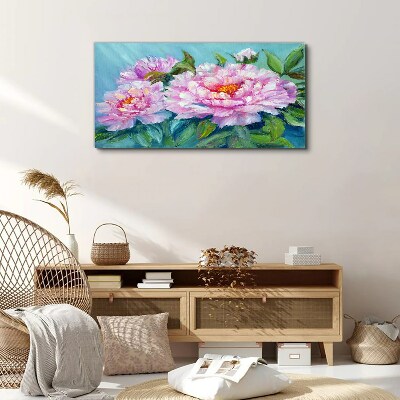 Bild auf leinwand Rosa Pfingstrosen auf blauem Hintergrund