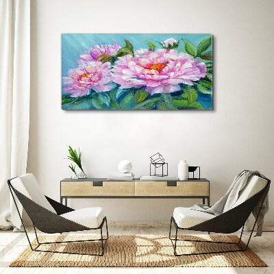 Bild auf leinwand Rosa Pfingstrosen auf blauem Hintergrund