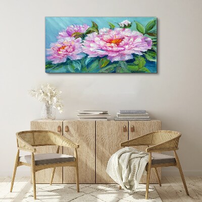 Bild auf leinwand Rosa Pfingstrosen auf blauem Hintergrund