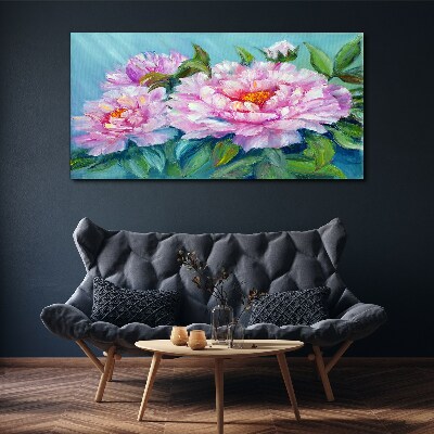 Bild auf leinwand Rosa Pfingstrosen auf blauem Hintergrund