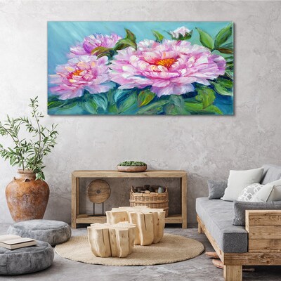 Bild auf leinwand Rosa Pfingstrosen auf blauem Hintergrund