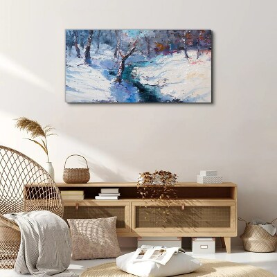 Foto auf leinwand Winterlandschaft mit einem Fluss