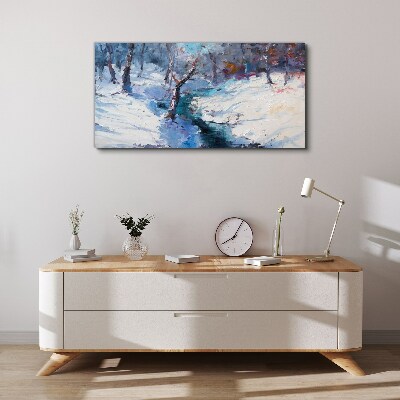 Foto auf leinwand Winterlandschaft mit einem Fluss