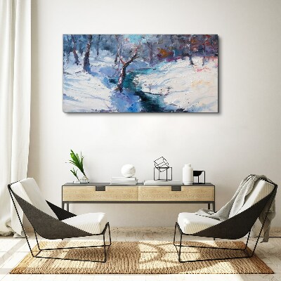Foto auf leinwand Winterlandschaft mit einem Fluss