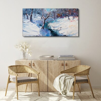 Foto auf leinwand Winterlandschaft mit einem Fluss