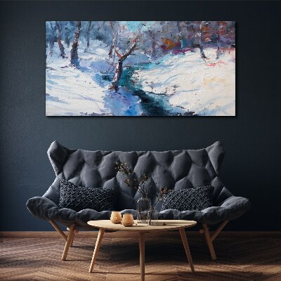 Foto auf leinwand Winterlandschaft mit einem Fluss
