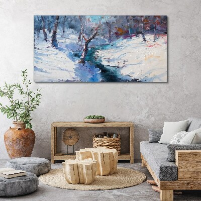 Foto auf leinwand Winterlandschaft mit einem Fluss
