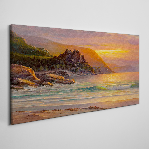 Foto auf leinwand Sonnenuntergang über der Bergküste