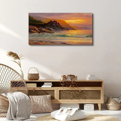 Foto auf leinwand Sonnenuntergang über der Bergküste