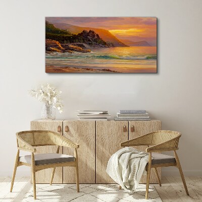 Foto auf leinwand Sonnenuntergang über der Bergküste