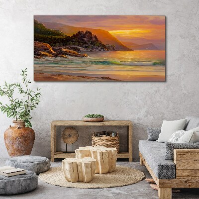 Foto auf leinwand Sonnenuntergang über der Bergküste