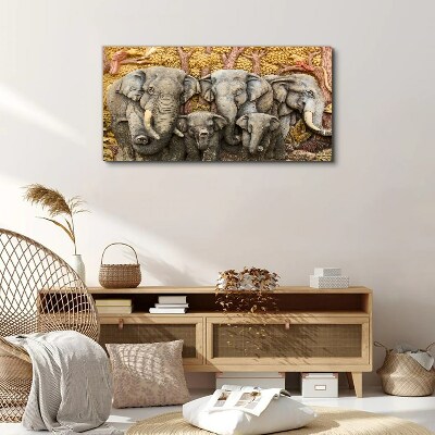 Foto auf leinwand Elefantenfamilie in einer Waldlandschaft