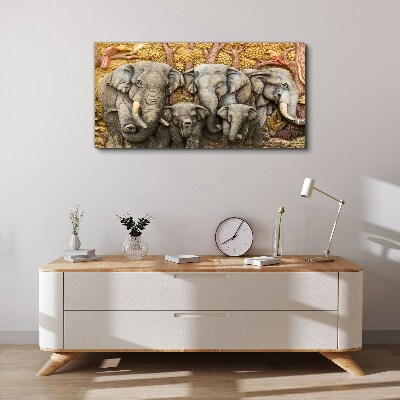 Foto auf leinwand Elefantenfamilie in einer Waldlandschaft