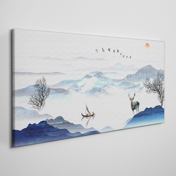 Foto auf leinwand Friedliche Berglandschaft mit Hirsch