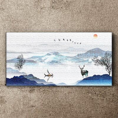 Foto auf leinwand Friedliche Berglandschaft mit Hirsch