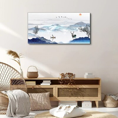 Foto auf leinwand Friedliche Berglandschaft mit Hirsch