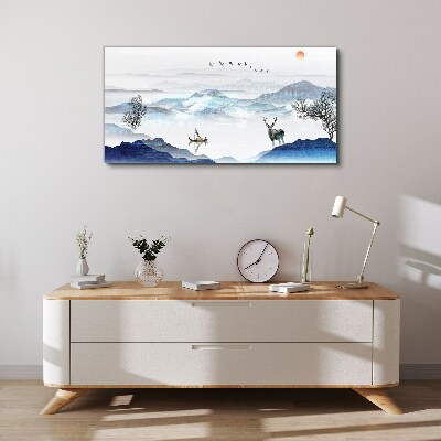 Foto auf leinwand Friedliche Berglandschaft mit Hirsch