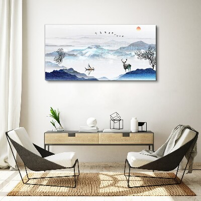 Foto auf leinwand Friedliche Berglandschaft mit Hirsch