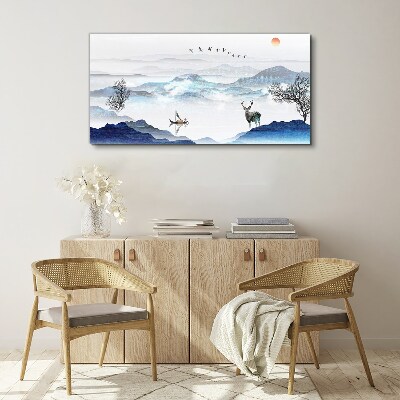 Foto auf leinwand Friedliche Berglandschaft mit Hirsch