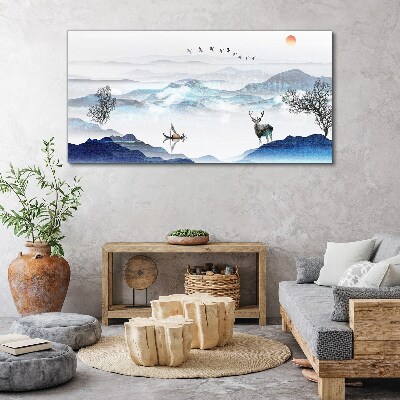 Foto auf leinwand Friedliche Berglandschaft mit Hirsch