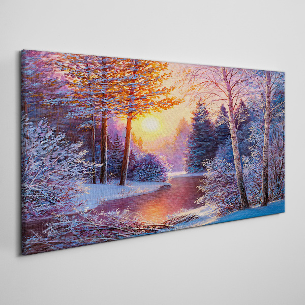 Foto auf leinwand Winterdämmerung über dem Fluss
